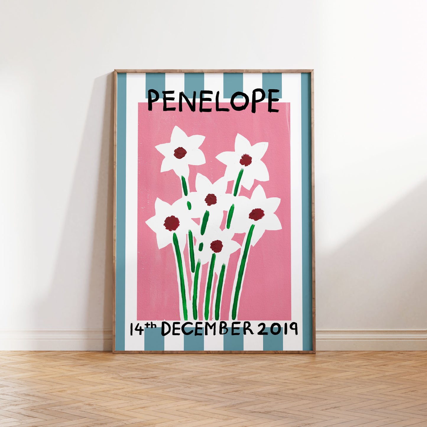 PERSONALISED STRIPE BIRTH FLOWER ART PRINT