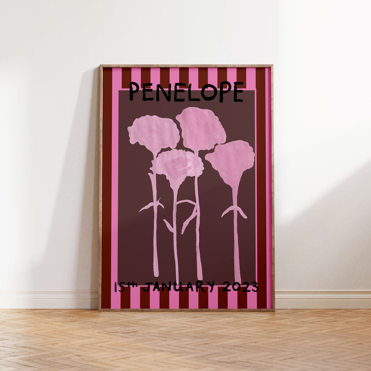 PERSONALISED STRIPE BIRTH FLOWER ART PRINT