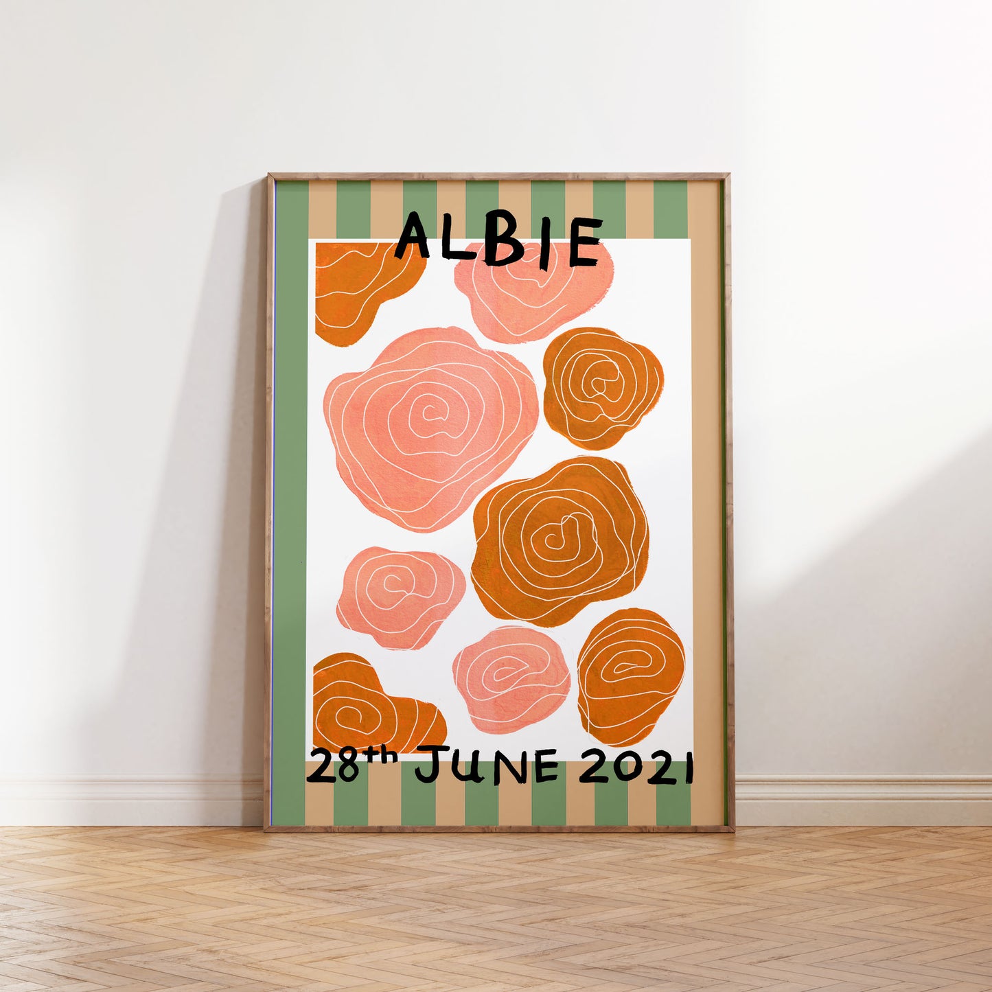PERSONALISED STRIPE BIRTH FLOWER ART PRINT