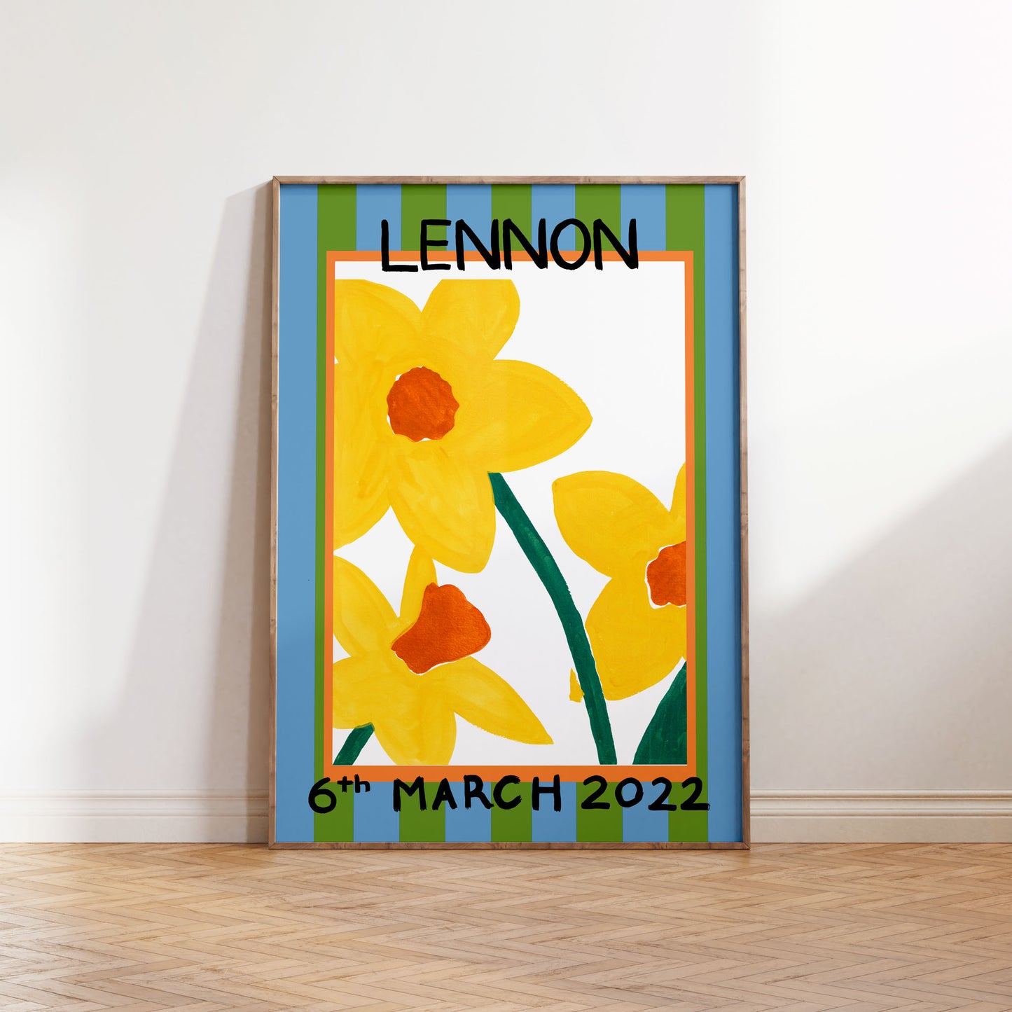PERSONALISED STRIPE BIRTH FLOWER ART PRINT