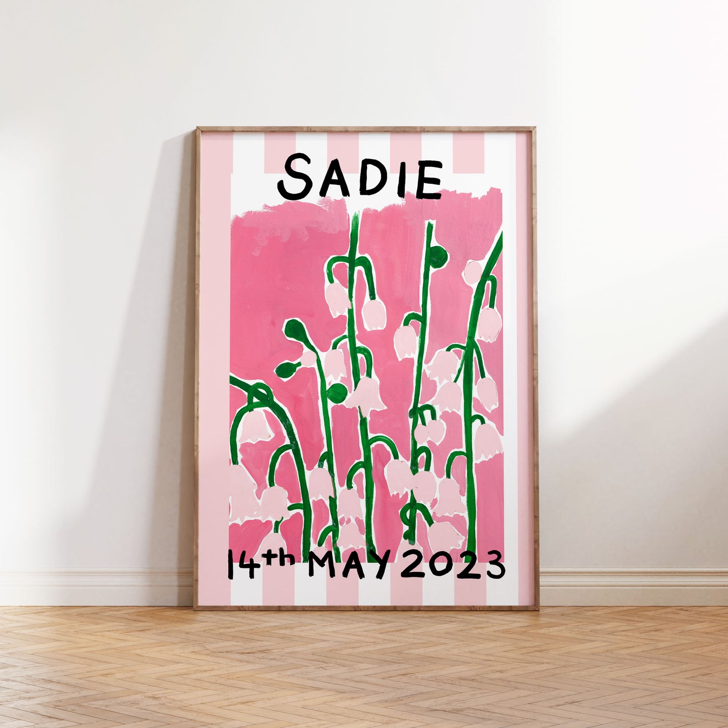 PERSONALISED STRIPE BIRTH FLOWER ART PRINT