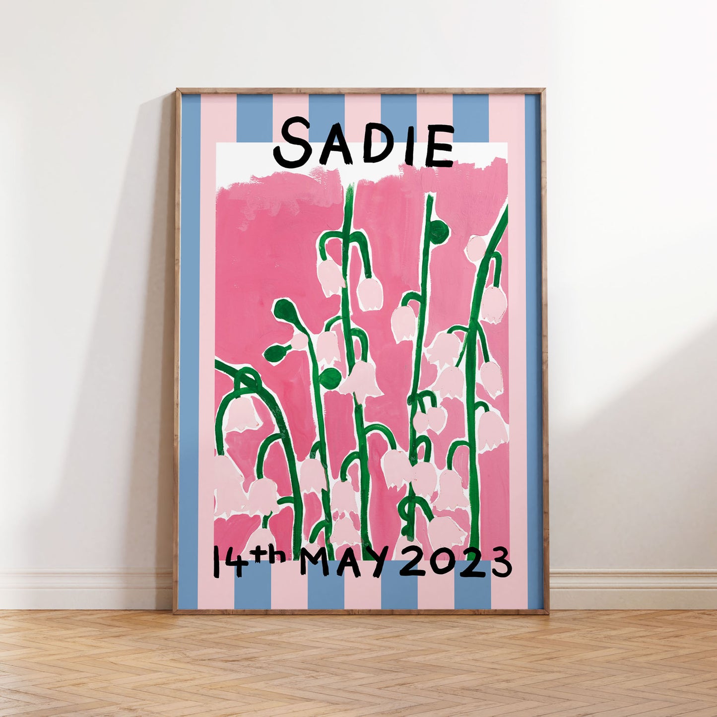 PERSONALISED STRIPE BIRTH FLOWER ART PRINT