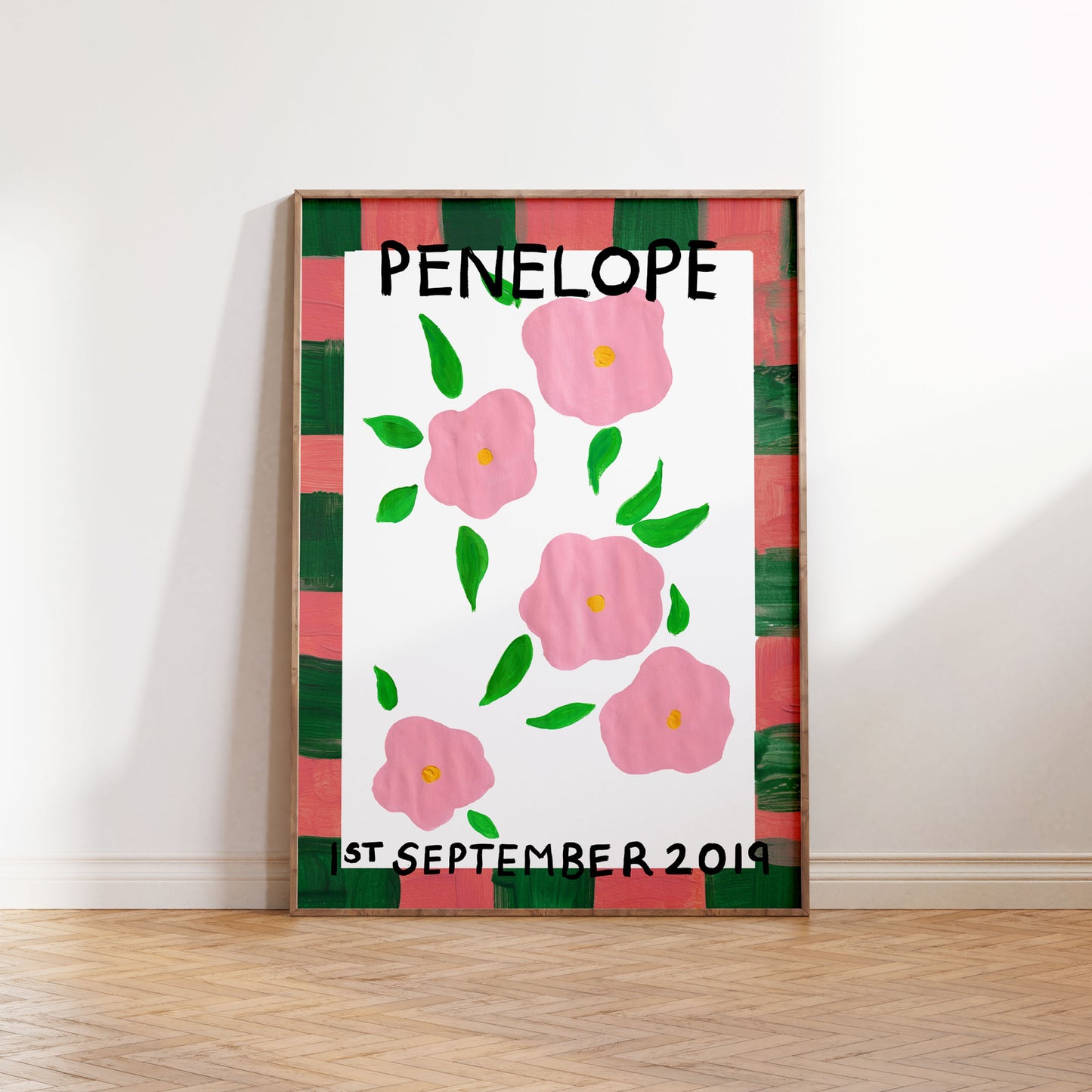 PERSONALISED STRIPE BIRTH FLOWER ART PRINT