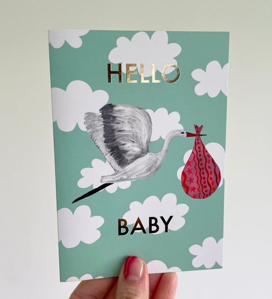 Stork Hello Baby Foil Card