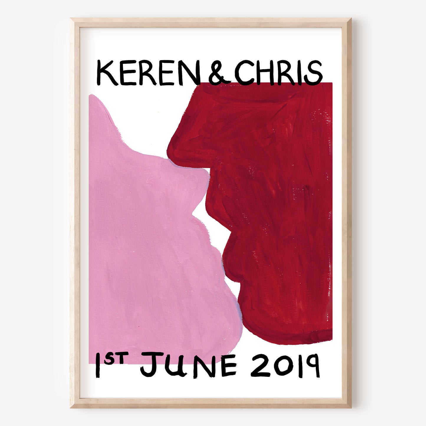 kissings lovers pink and red art print