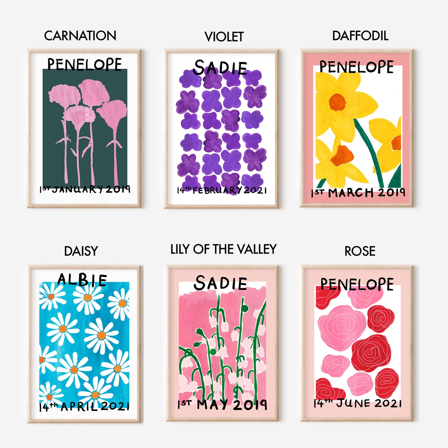Birth flower art prints